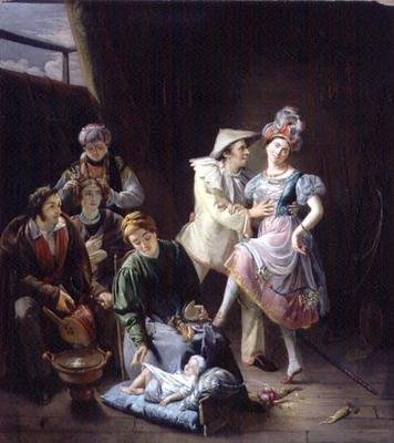 Podróżujący gracze odpoczywający za kulisami autorstwa Jan Baptiste de Landtsheer