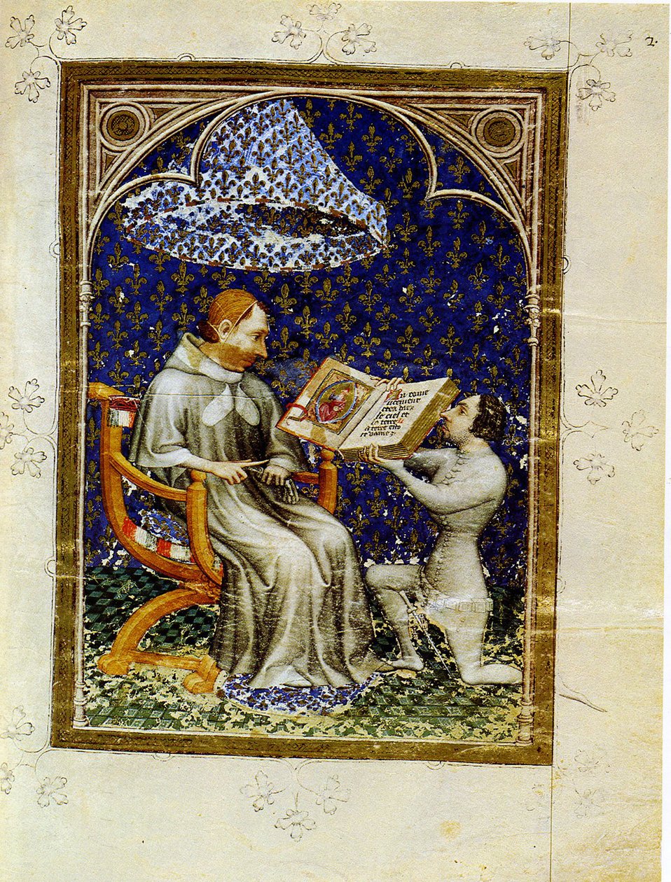 Jean de Vaudetar przekazuje swoją książkę Karolowi V we Francji. Z historyka biblijnego Jana de Vaudetar, 1372 autorstwa Jan Bondol