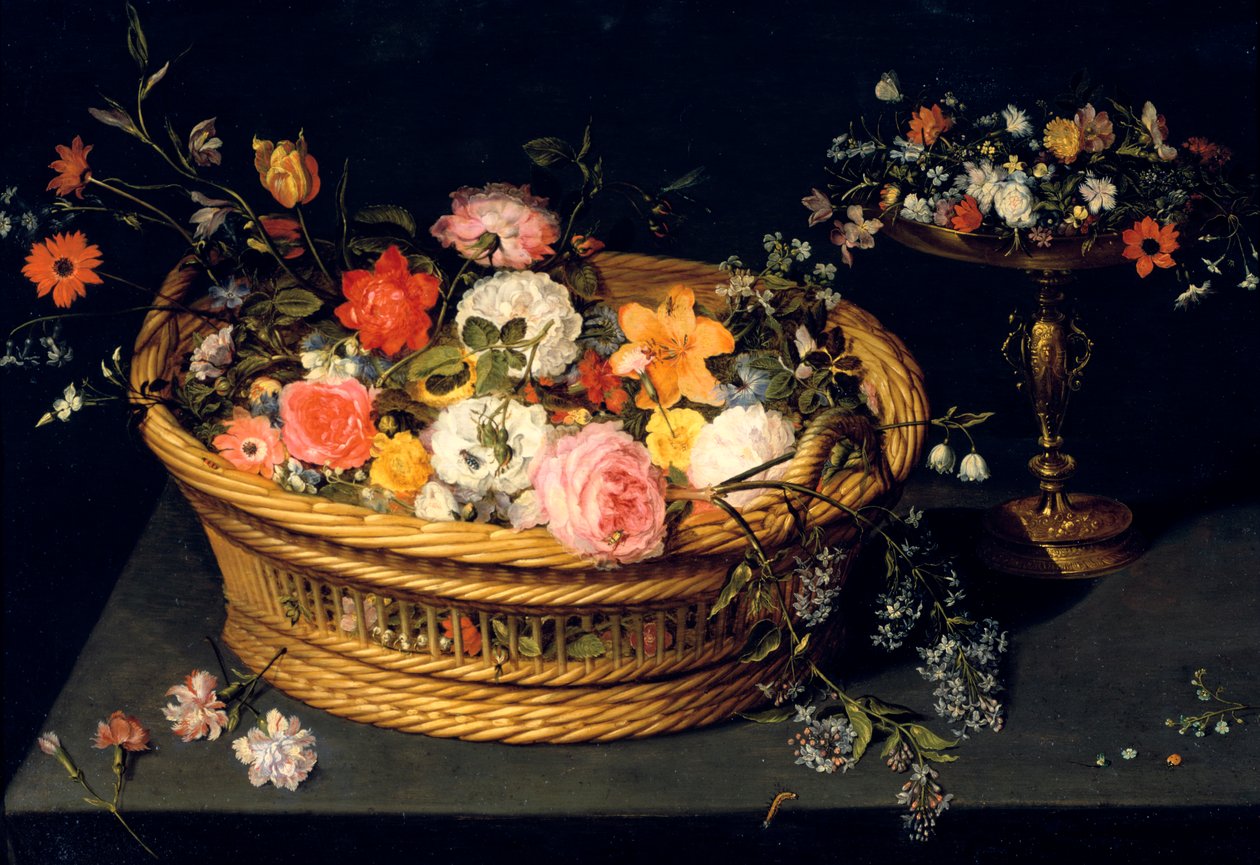 „Kosz z kwiatami i kielich w pozłacanym srebrze”, martwa natura, XVII wiek autorstwa Jan Bruegel the Younger