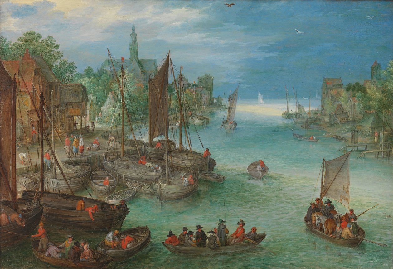 Widok na miasto wzdłuż rzeki Widok na miasto nad rzeką autorstwa Jan Brueghel (I) (attributed to)