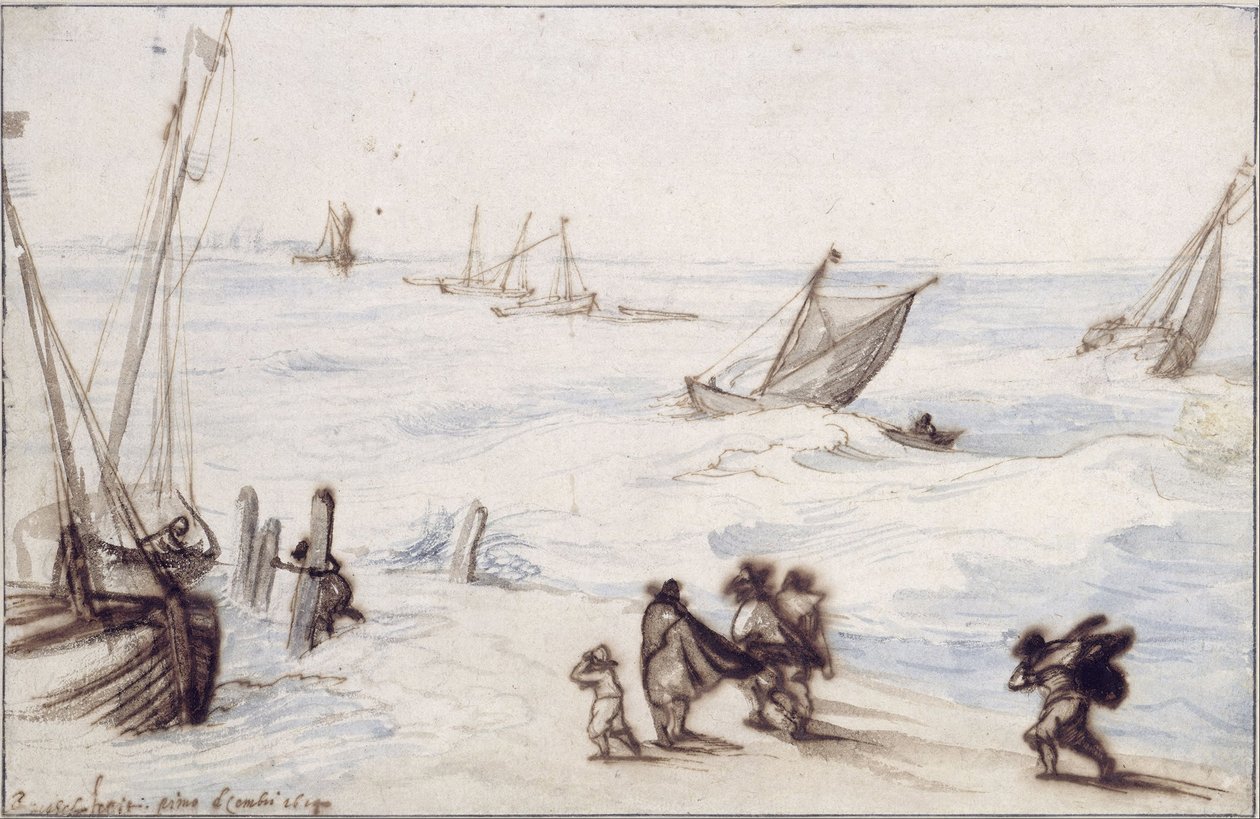Plaża z żaglówkami i wzburzonym morzem autorstwa Jan Brueghel the Elder