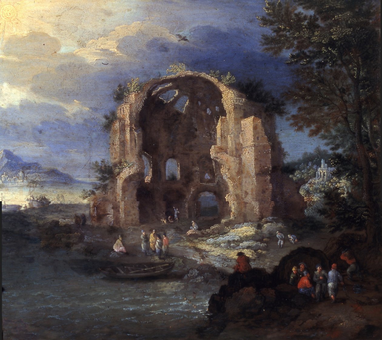 Nadmorski krajobraz z rybakami i ruinami świątyni Minerva Medica autorstwa Jan Brueghel the Elder