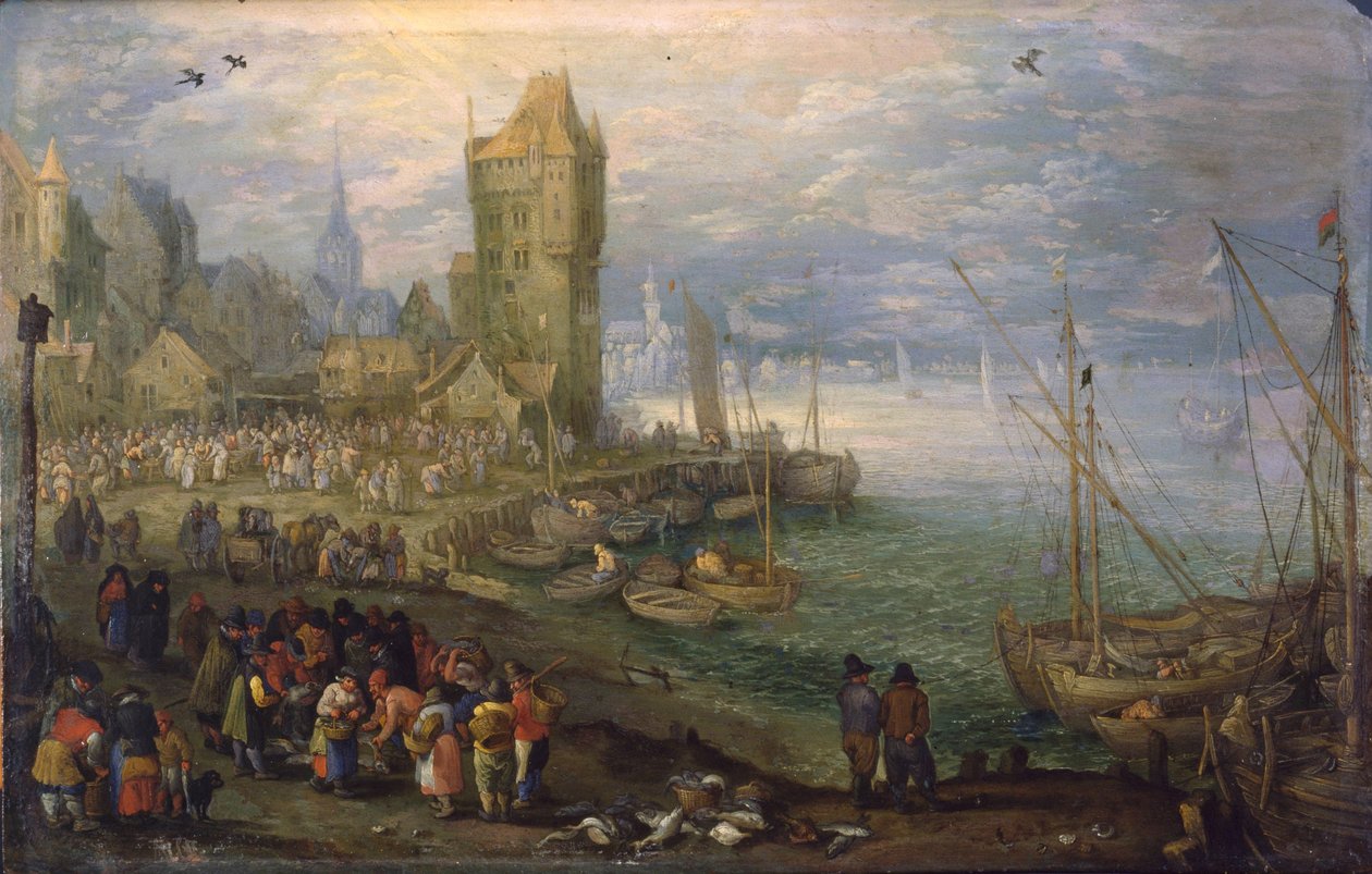 Niderlandzki: Targ rybny w pobliżu portu Targ rybny w pobliżu portu autorstwa Jan Brueghel the Elder