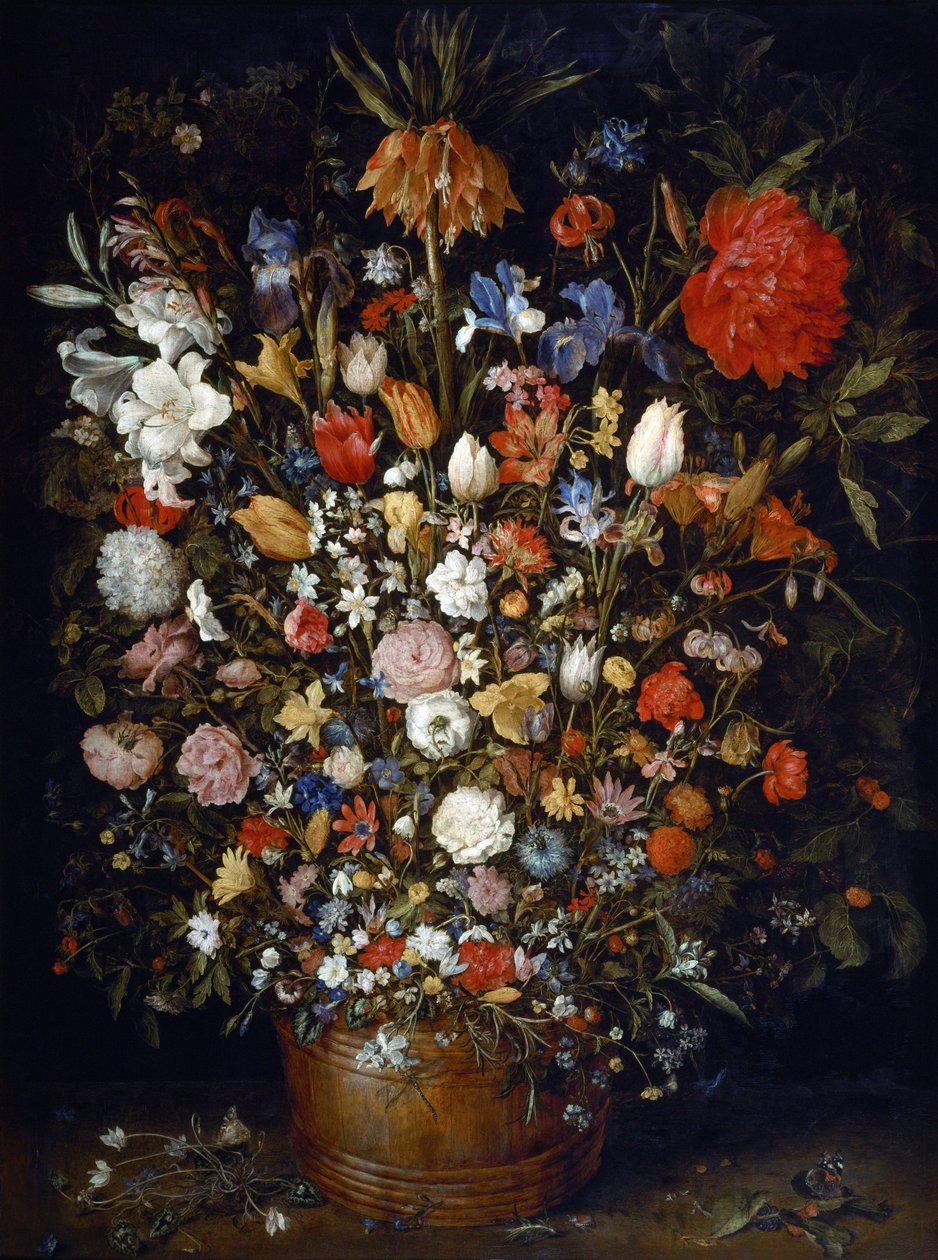 Kwiaty w drewnianym naczyniu autorstwa Jan Brueghel the Elder