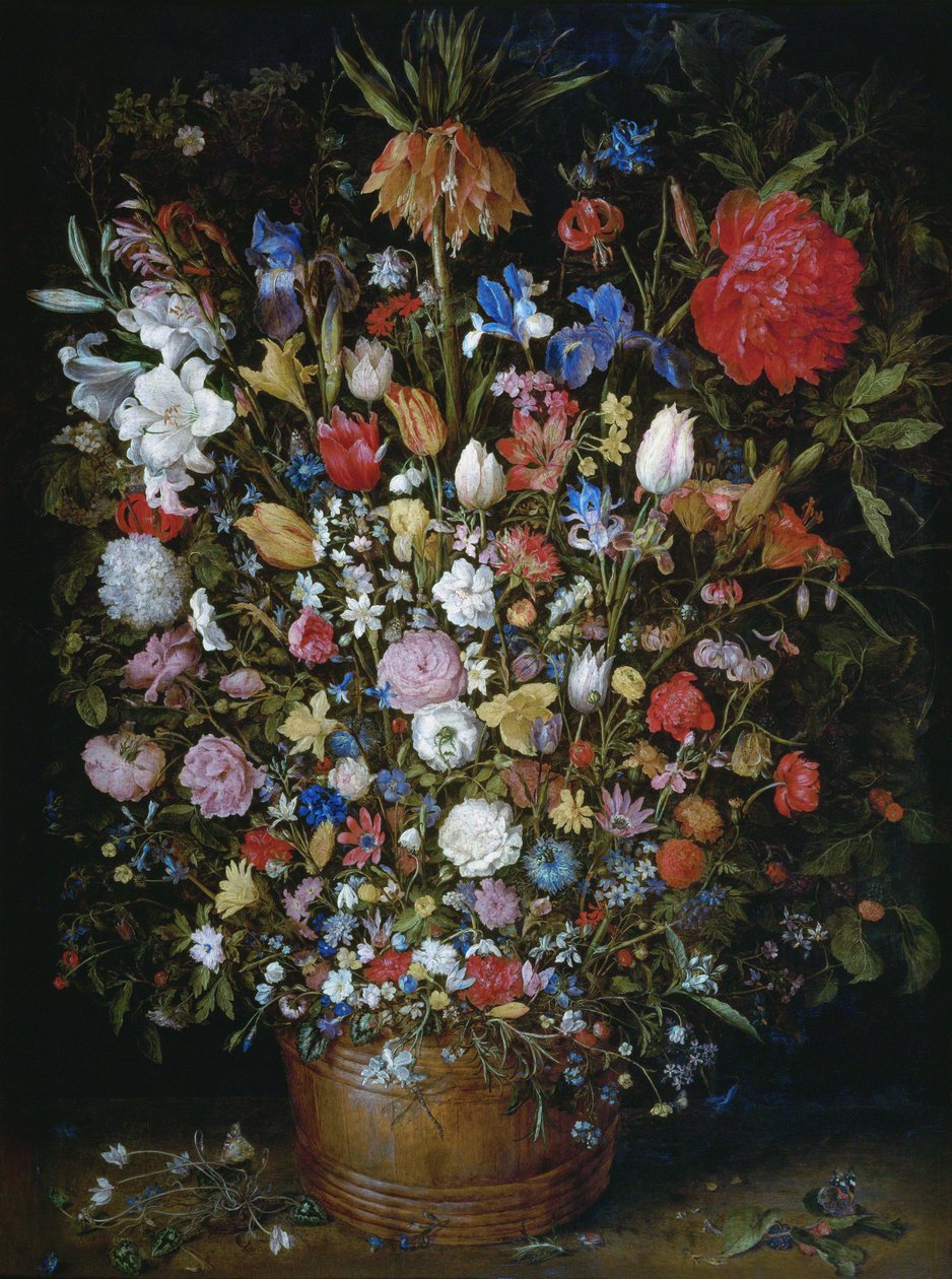 Kwiaty w drewnianym naczyniu autorstwa Jan Brueghel the Elder
