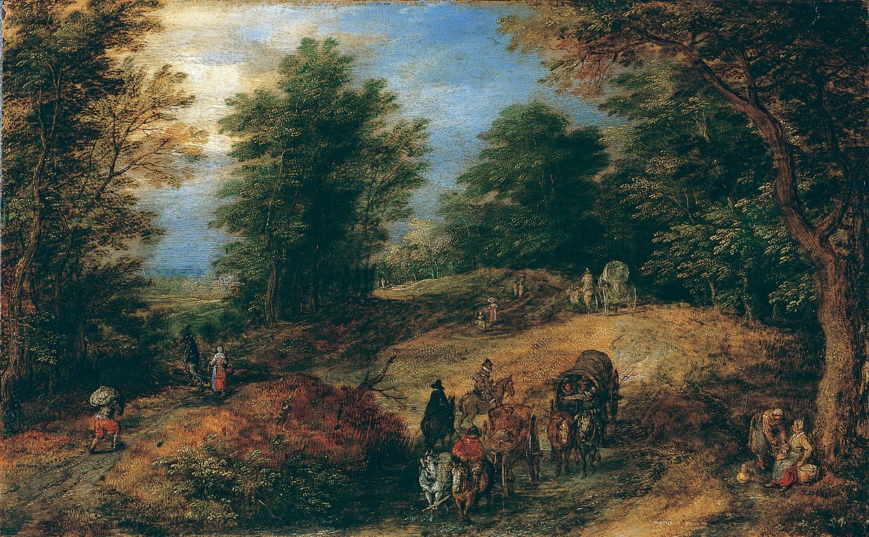 Krajobraz z podróżnikami na leśnej ścieżce, ca. 1607. autorstwa Jan Brueghel the Elder