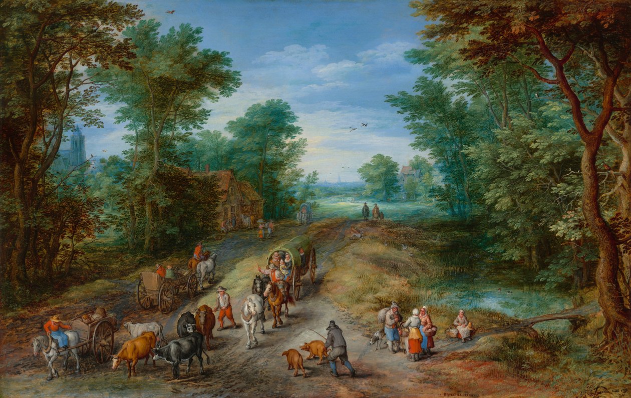 Zalesiony krajobraz z podróżnikami autorstwa Jan Brueghel the Elder