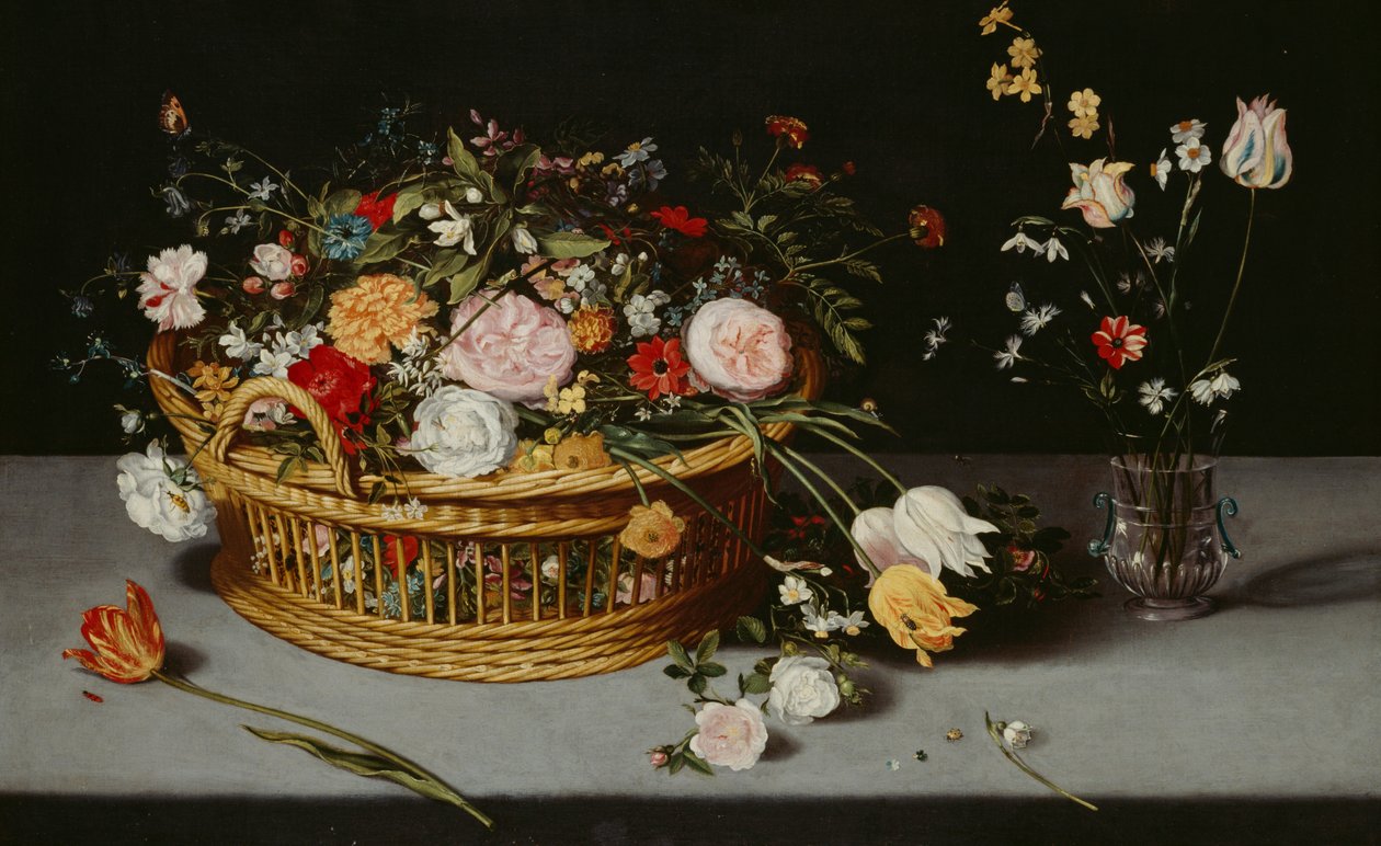 „Martwa natura z koszem i wazą kwiatów”, c1620. autorstwa Jan Brueghel the Younger