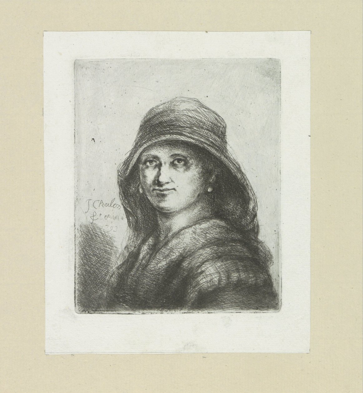 Jonge vrouw zakłada kaptur The Compleat Work of Akwaforty Johna Chalon / Oeuvre Complette des Eaux Fortes par Jean Chalon (tytuł serii) autorstwa Jan Chalon