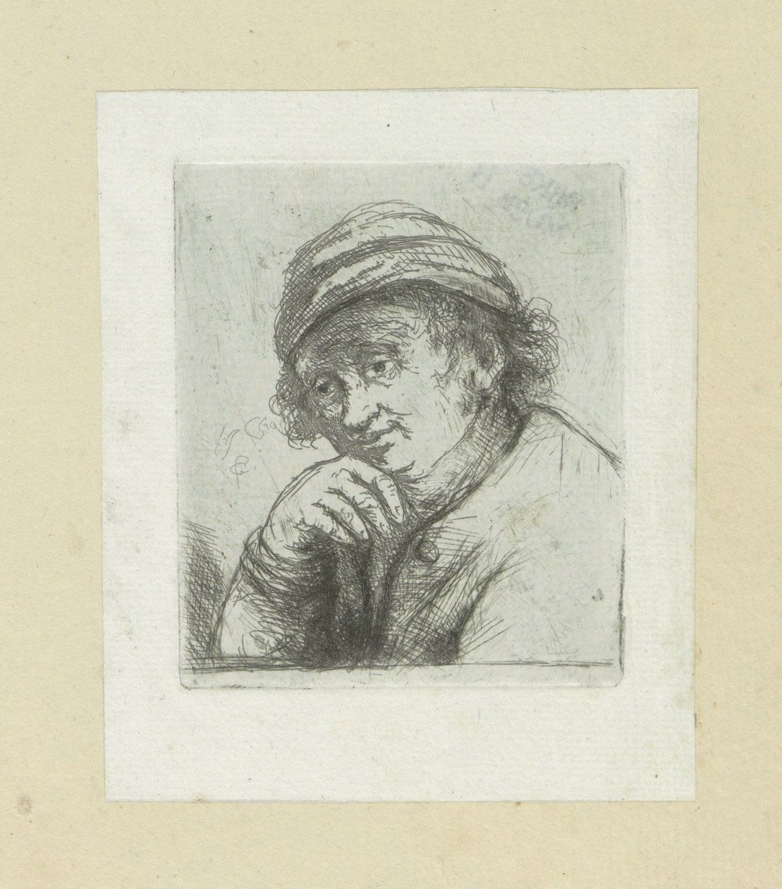 Mężczyzna kładzie rękę na zijn kin The Compleat Work of Akwaforty Johna Chalon / Oeuvre Complette des Eaux Fortes par Jean Chalon (tytuł serii) autorstwa Jan Chalon