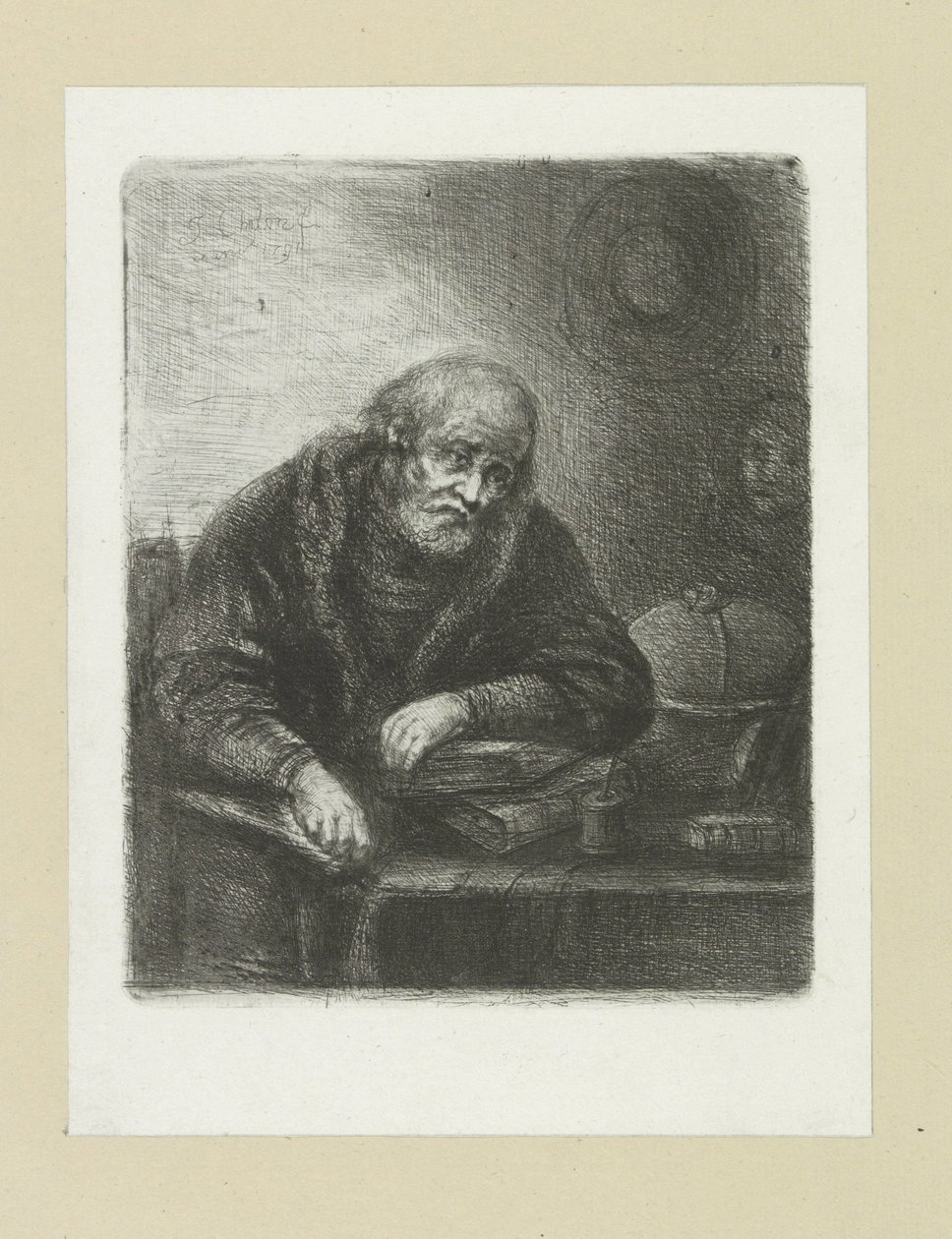 Oude man aan zijn biuro The Compleat Work of Akwaforty Johna Chalon / Oeuvre Complette des Eaux Fortes par Jean Chalon (tytuł serii) autorstwa Jan Chalon