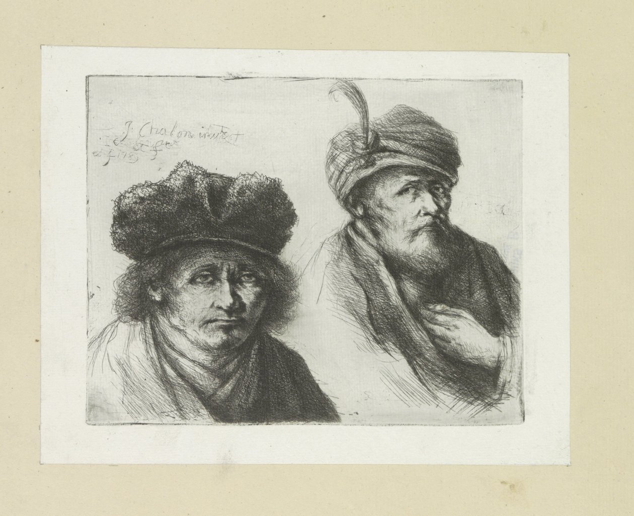 Twee mannen wkłada motykę w tulband The Compleat Work of Akwaforty Johna Chalon / Oeuvre Complette des Eaux Fortes par Jean Chalon (tytuł serii) autorstwa Jan Chalon