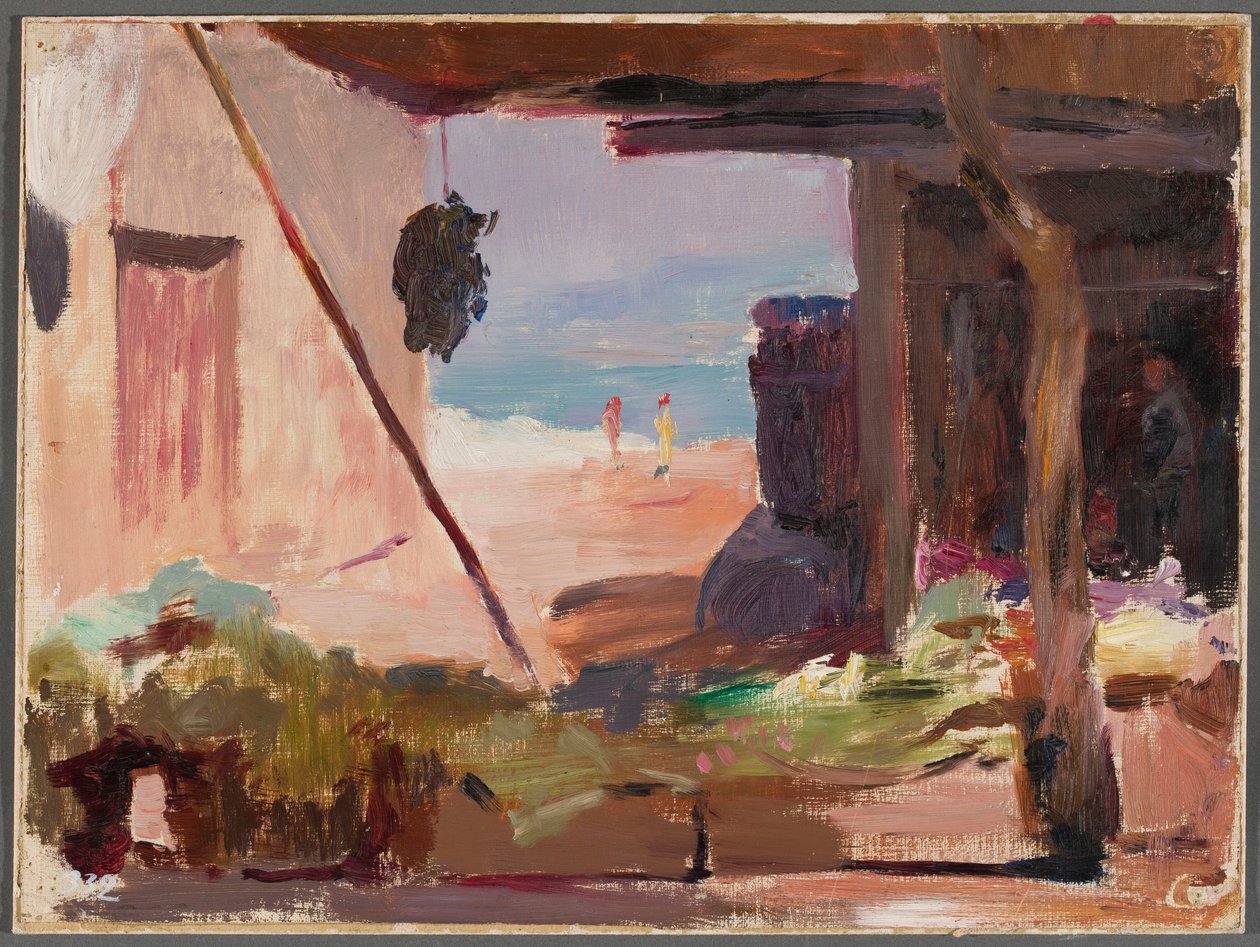 Fragment zabudowań nad morzem. Z podróży do Konstantynopola autorstwa Jan Ciągliński