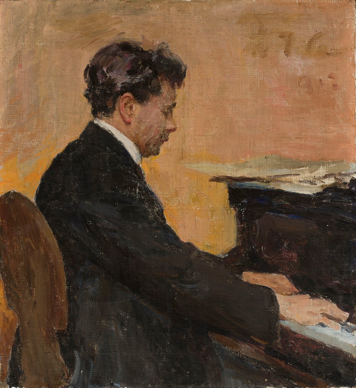 Portret Józefa Hofmanna przy fortepianie autorstwa Jan Ciągliński