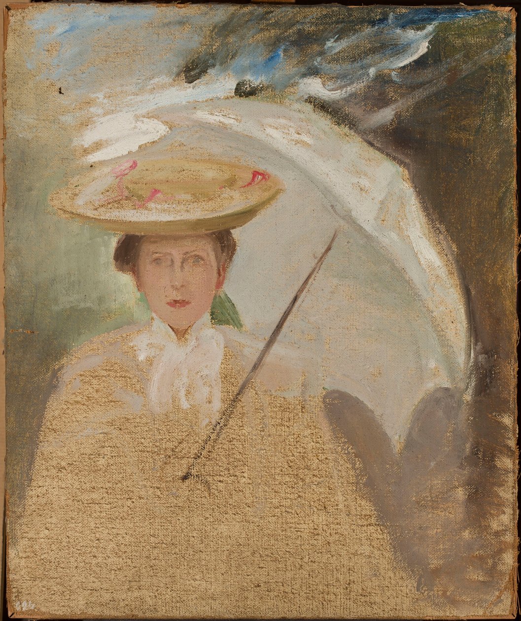 Portret damy z parasolką, szkic autorstwa Jan Ciągliński