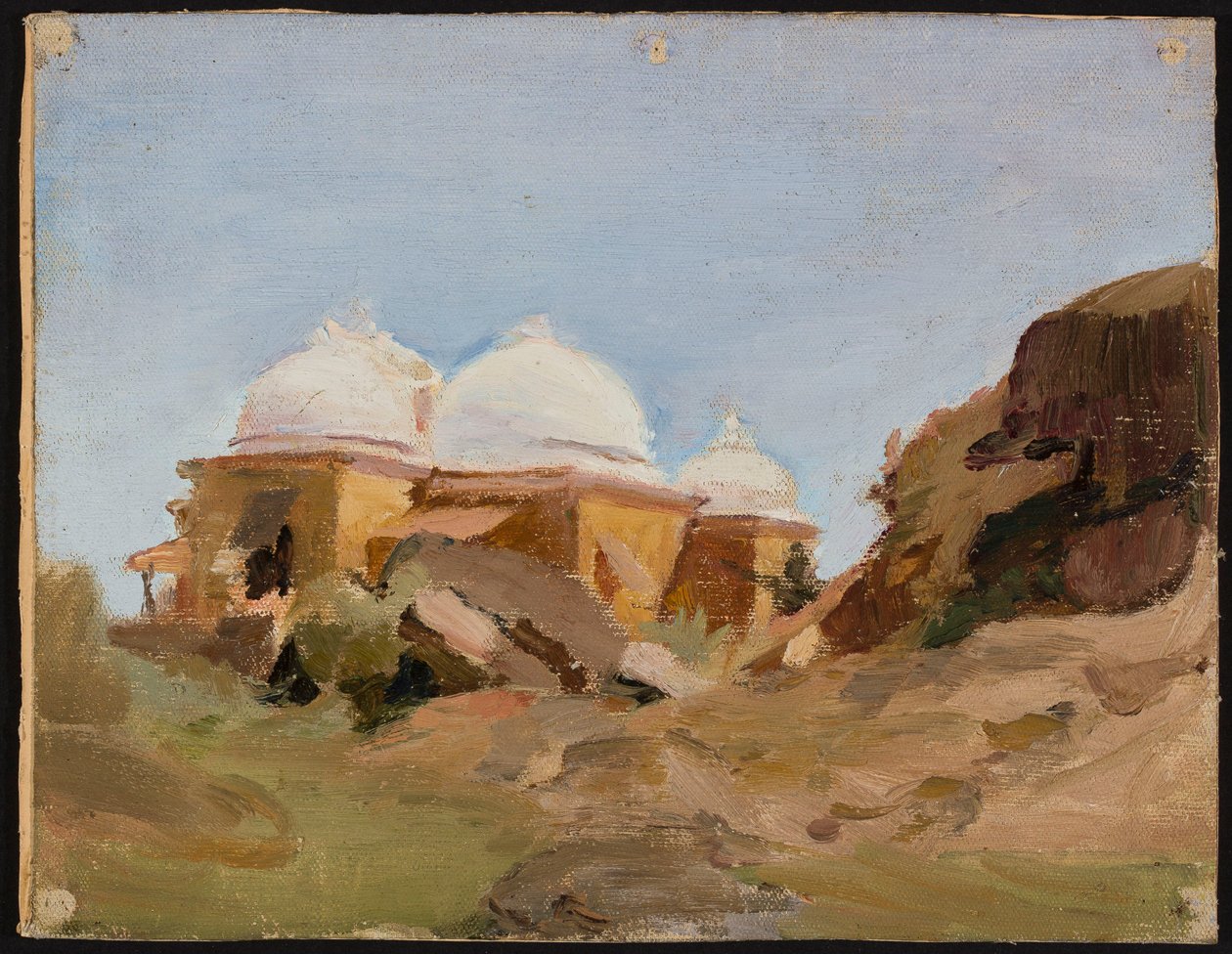 Tempel mit weißen Kuppeln. Von einer Reise nach Indien autorstwa Jan Ciągliński