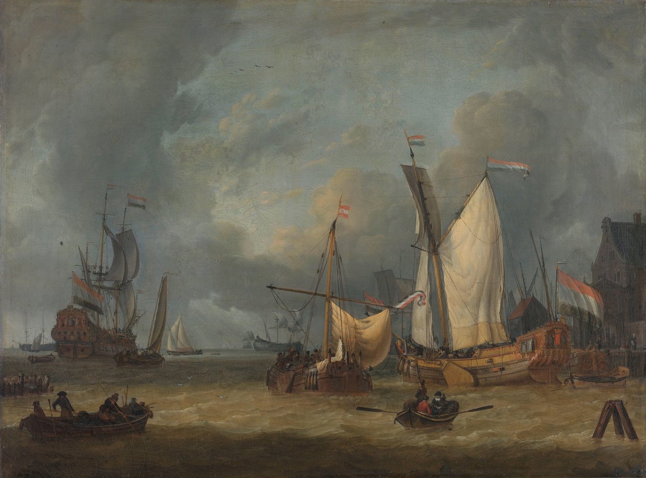 Burza (statki w porcie w silnym wietrze) autorstwa Jan Claesz. Rietschoof