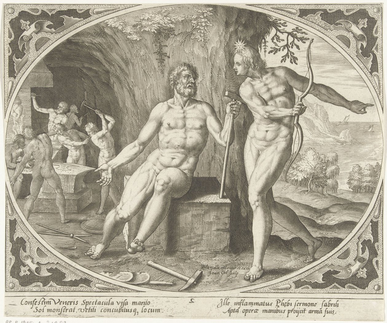 Phoebus informuje Wulkana o cudzołóstwie Wenus i Mars (tytuł serii) autorstwa Jan Collaert (II)