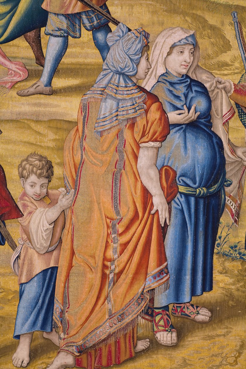 Flamandzki gobelin. Seria Podbój Tunisu: Grabież Tunisu. Rysownik Jan Cornelisz Vermeyen. Studio Willem de Pannemaker, Bruksela. Około 1545. Detal. autorstwa Jan Cornelisz Vermeyen