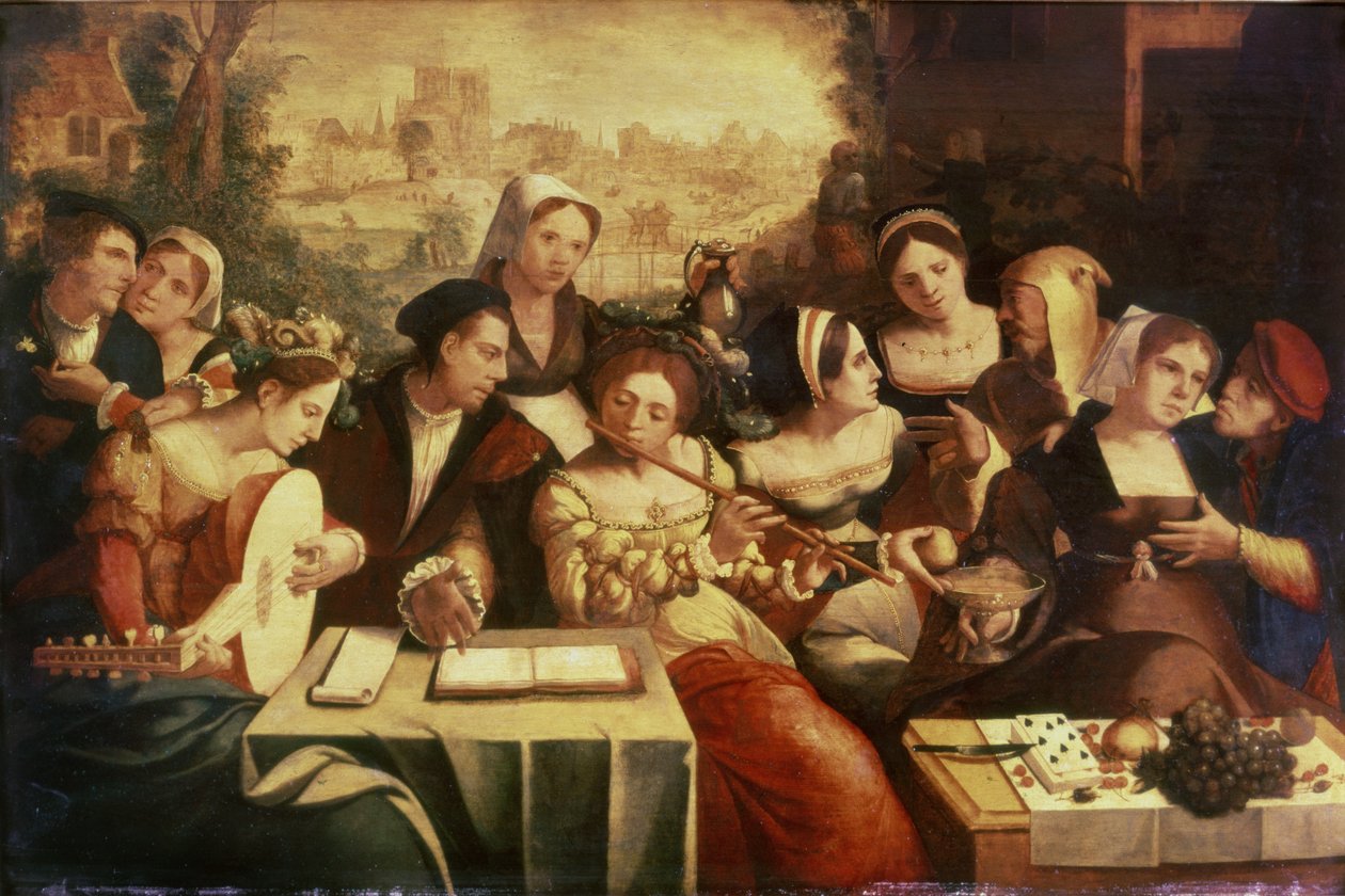 Syn marnotrawny ucztujący z nierządnicami autorstwa Jan Cornelisz Vermeyen