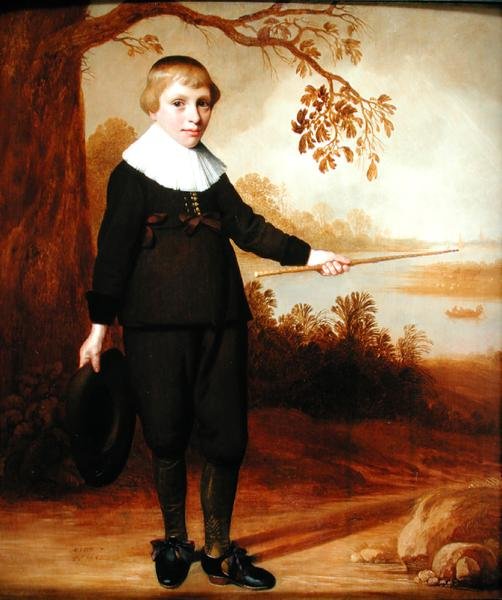 Portret siedmioletniego chłopca w krajobrazie rzecznym, 1640 autorstwa Jan Damen Cool