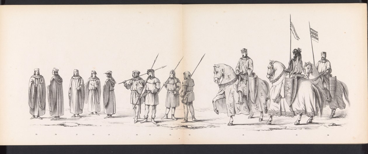 Maskarada uczniów Leiden, 1865 (tablica 3) Procesja w kostiumach prowadzona przez członków korpusu studenckiego Leiden w dniu 6 czerwca 1865 r., z okazji 290. rocznicy Leidsche Hoogeschool, przedstawiająca: wjazd Holendrów do autorstwa Jan Daniël Cornelis Carel Willem baron de Constant Rebecque