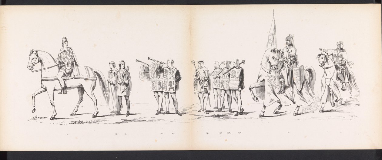 Maskarada studentów z Leiden, 1865 (tablica 6) Procesja w kostiumach zorganizowana przez członków korpusu studenckiego w Leiden w dniu 6 czerwca 1865 r. z okazji 290. rocznicy Leidsche Hoogeschool, przedstawiająca: wjazd Holendrów do autorstwa Jan Daniël Cornelis Carel Willem baron de Constant Rebecque