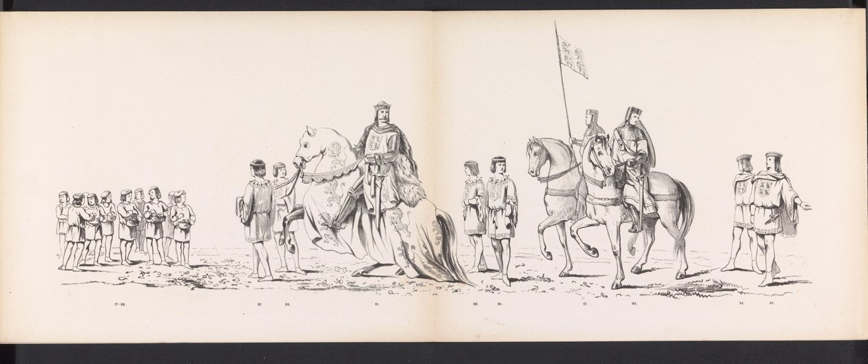 Maskarada studentów z Leiden, 1865 (tablica 7) Procesja w kostiumach prowadzona przez członków korpusu studenckiego Leiden w dniu 6 czerwca 1865 r., z okazji 290. rocznicy Leidsche Hoogeschool, przedstawiająca: wjazd Holendrów do autorstwa Jan Daniël Cornelis Carel Willem baron de Constant Rebecque