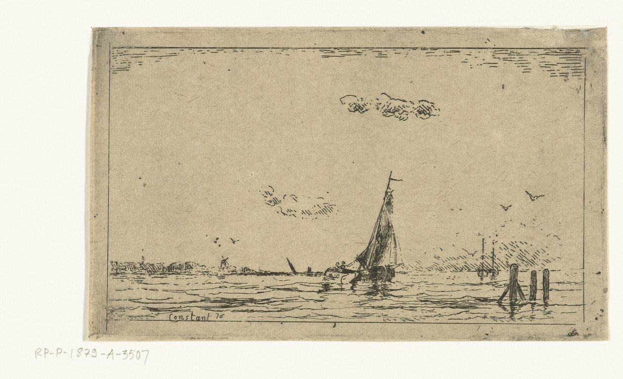 Widok na rzekę z żaglowcem autorstwa Jan Daniël Cornelis Carel Willem baron de Constant Rebecque
