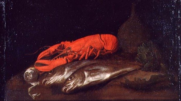 Martwa natura homara i ryby na stole autorstwa Jan Davidsz de Heem