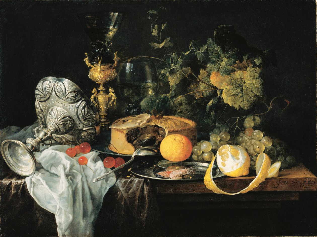 Niemcy: Wspaniała martwa natura z owocami, ciastem i pucharami Sumptuous Still Life with Fruits, Pie and Goblets, 1651 autorstwa Jan Davidsz. de Heem