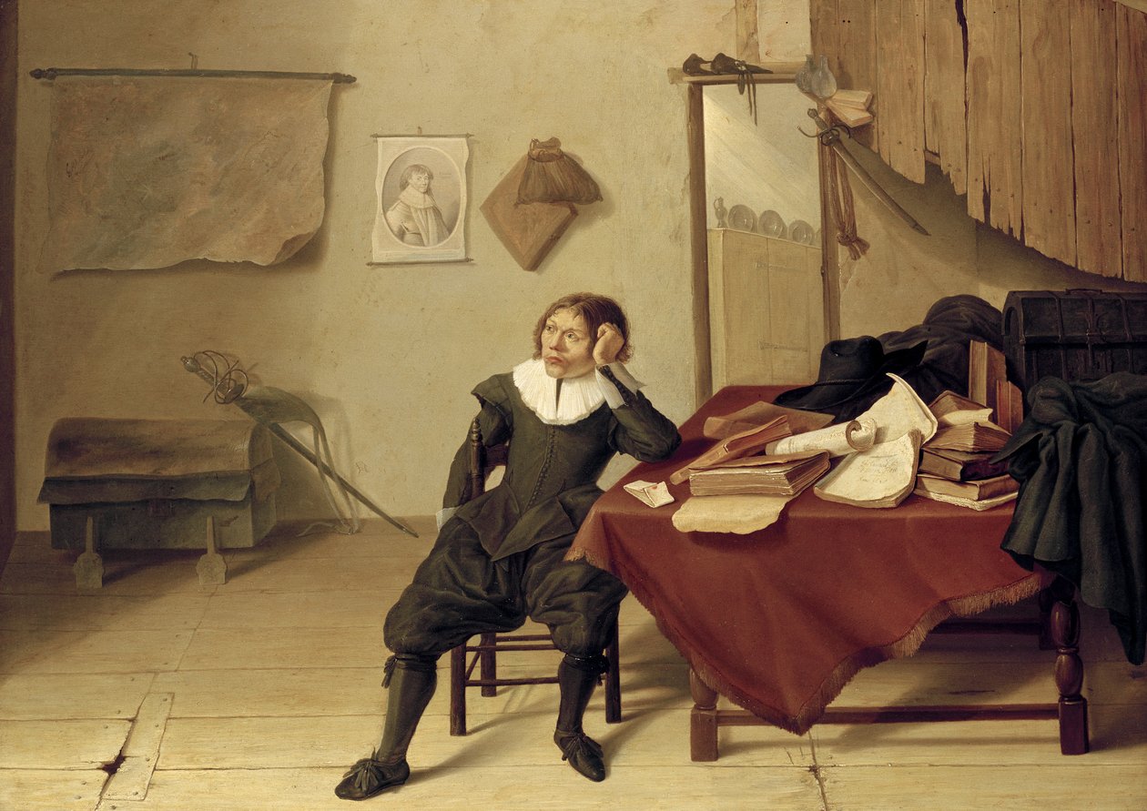 Wnętrze pokoju z mężczyzną siedzącym przy stole, XVII w. autorstwa Jan Davidsz de Heem