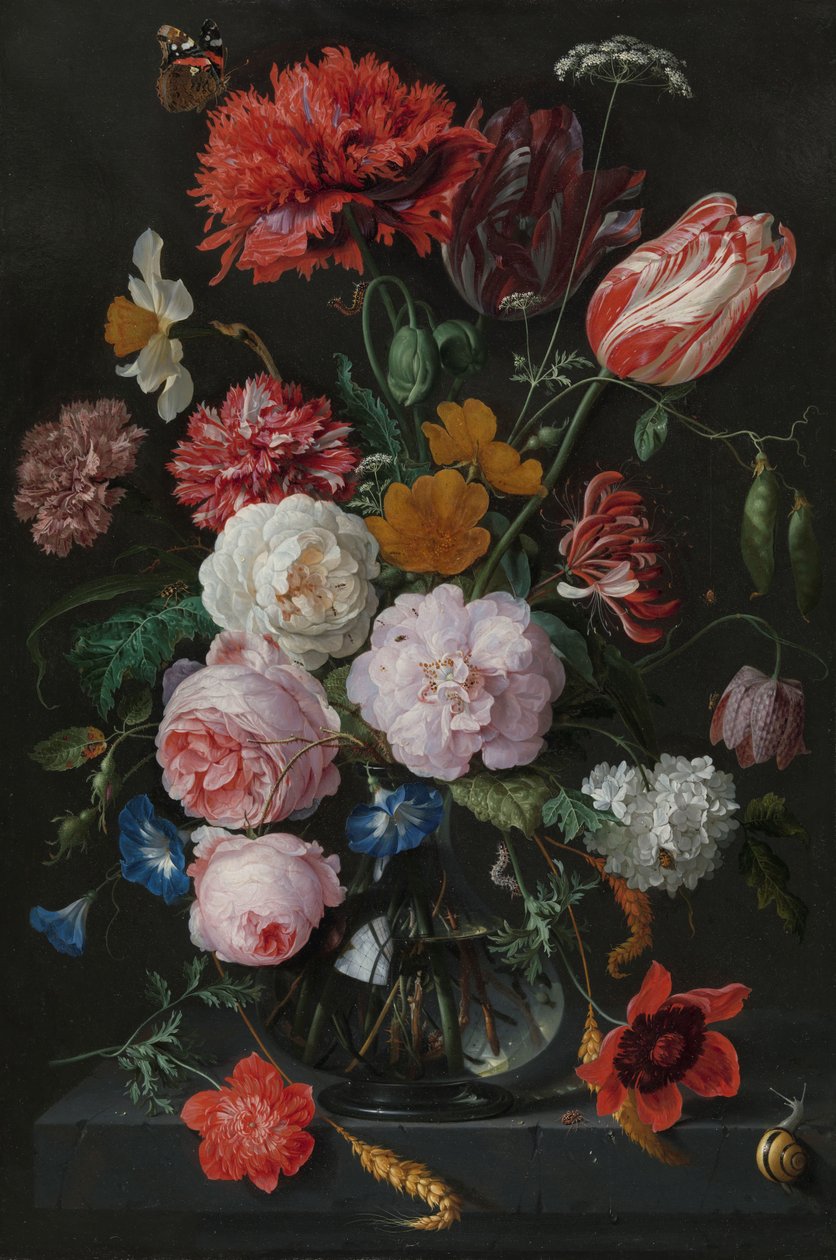 Martwa natura z kwiatami w szklanym wazonie autorstwa Jan Davidsz de Heem