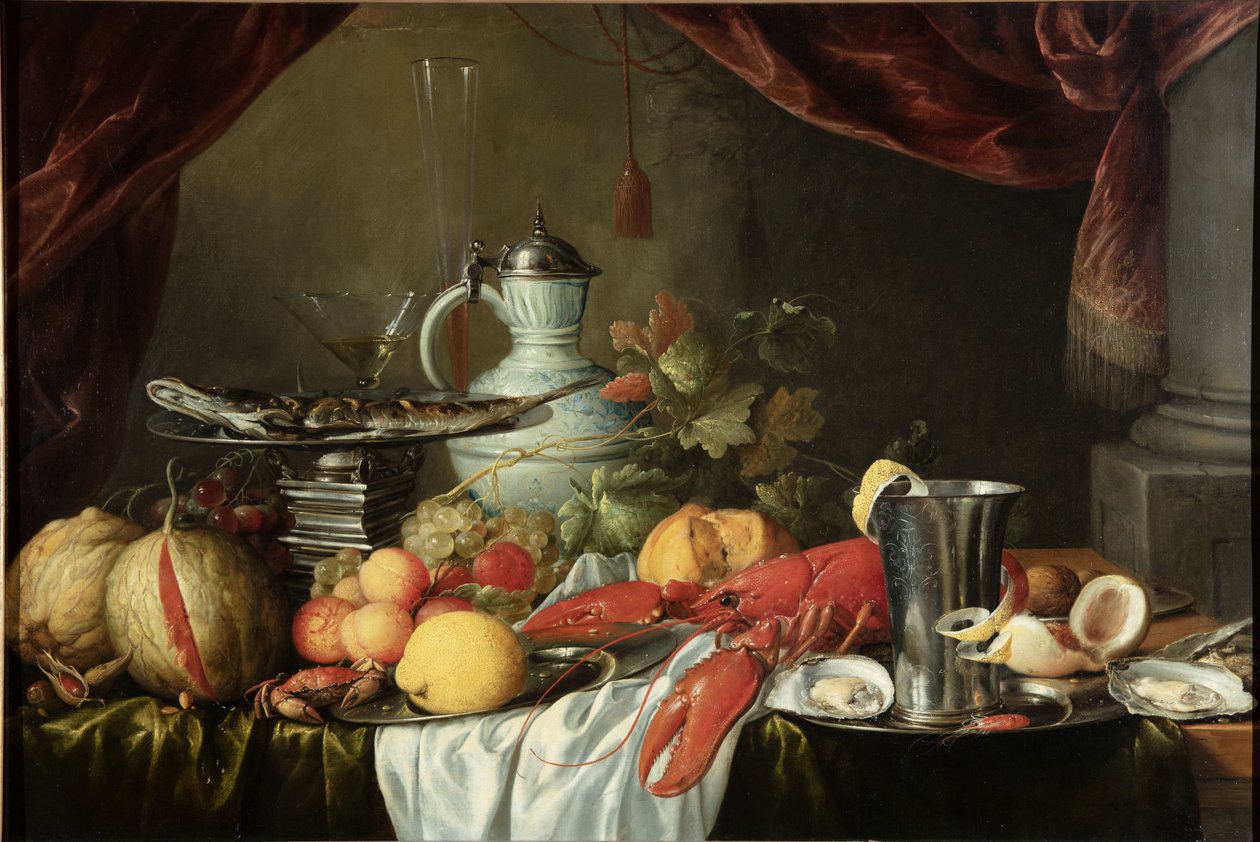 Martwa natura z homarem i srebrną filiżanką autorstwa Jan Davidsz. de Heem