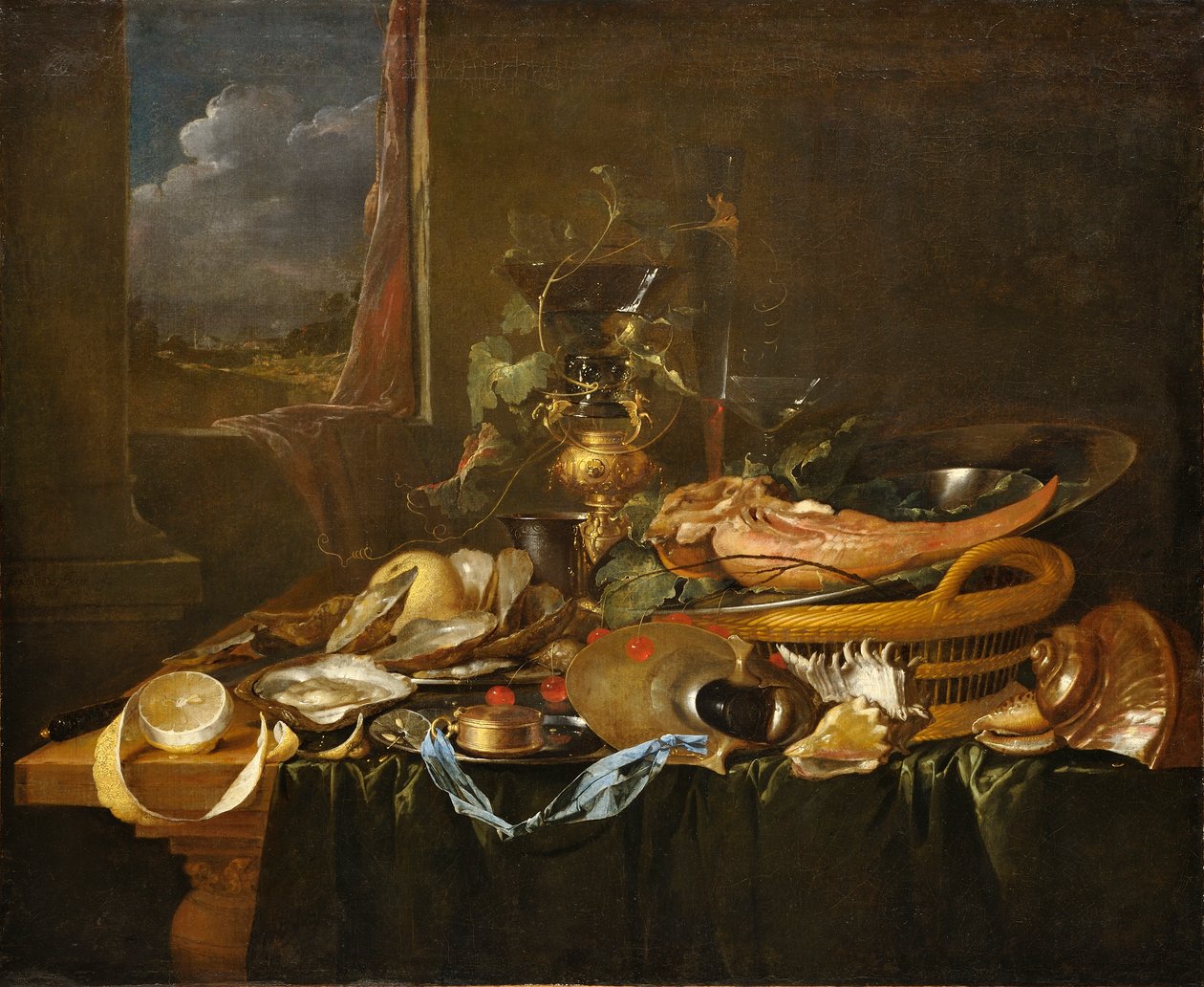 Martwa natura z ostrygami i gotowanym ozorem wołu autorstwa Jan Davidsz. de Heem