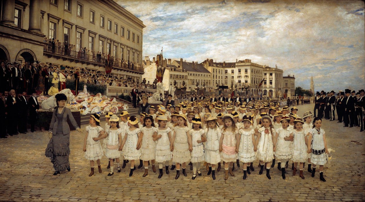 La revue des ecoles en 1878 Obraz Jana Verhasa (1834-1896) 1878 Nd. 2,41x4,02 m Bruksela, Beaux Arts royale - Parada szkół w 1878 r. Obraz Jana Verhasa (1834-1896) autorstwa Jan Frans Verhas