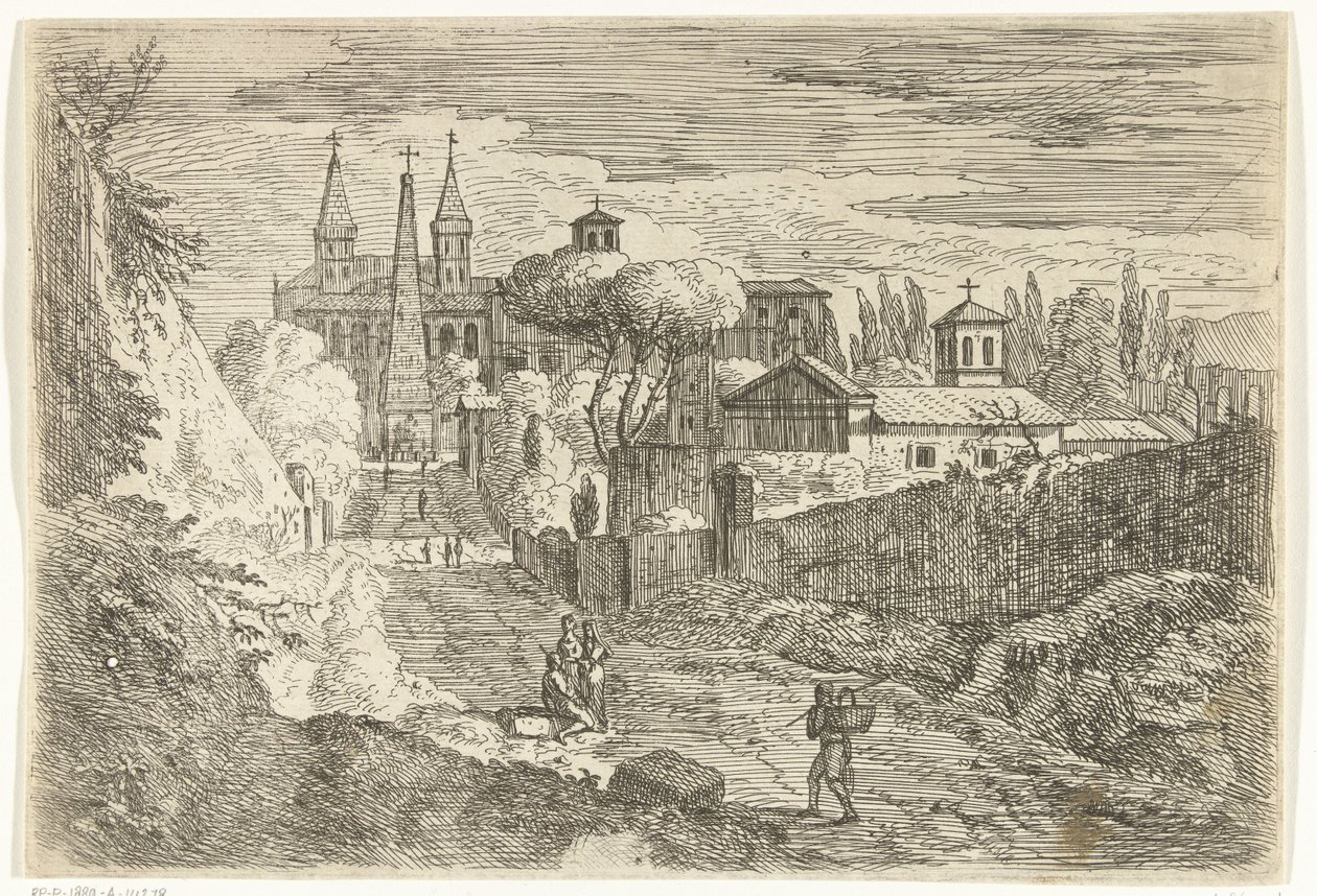 Italianate Krajobraz z Podróżnikami na Murach Miejskich autorstwa Jan Frans van Bloemen