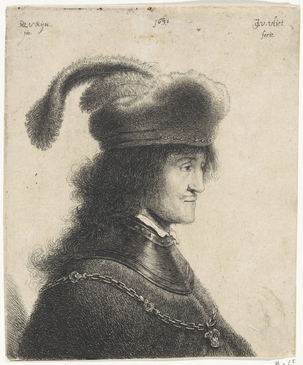 Popiersie mężczyzny z szyją i czapką z piórkiem (George Rakaczy I) autorstwa Jan Gillisz. van Vliet
