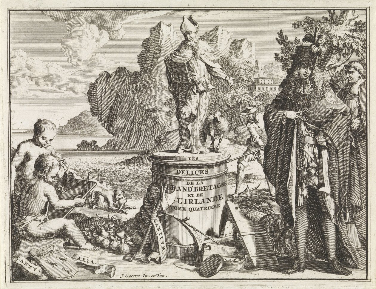 Voetstuk spotkał de heilige Thomasa Becketa Titelpagina voor J. Beeverell, Uroki Wielkiej Brytanii i Irlandii, deel 4, 1707 Uroki Wielkiej Brytanii i Irlandii (tytuł na obiekcie) autorstwa Jan Goeree