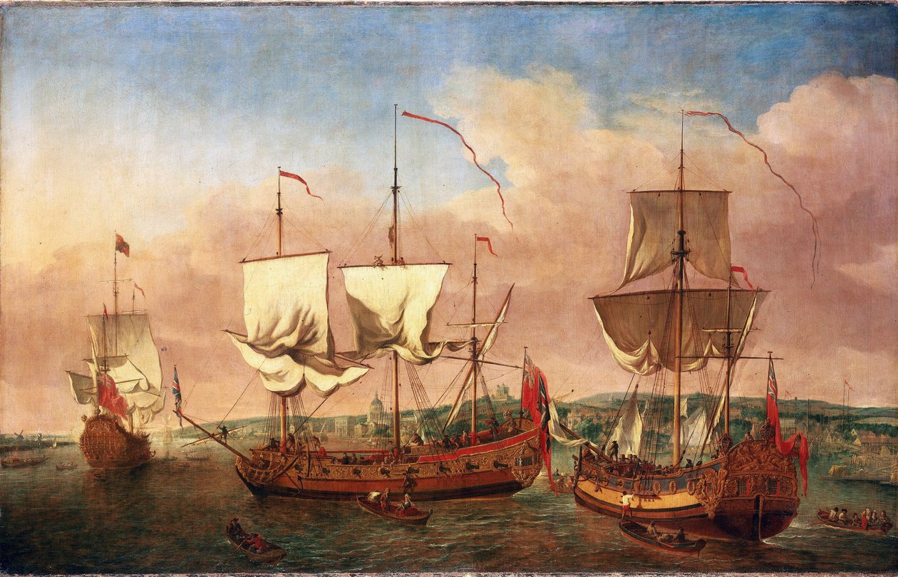 Statek "Peregrine" i inne statki królewskie u wybrzeży Greenwich, około 1710 r. Olej na płótnie, około 1710-1715, autor: Jan Griffier (1645-1718). autorstwa Jan Griffier