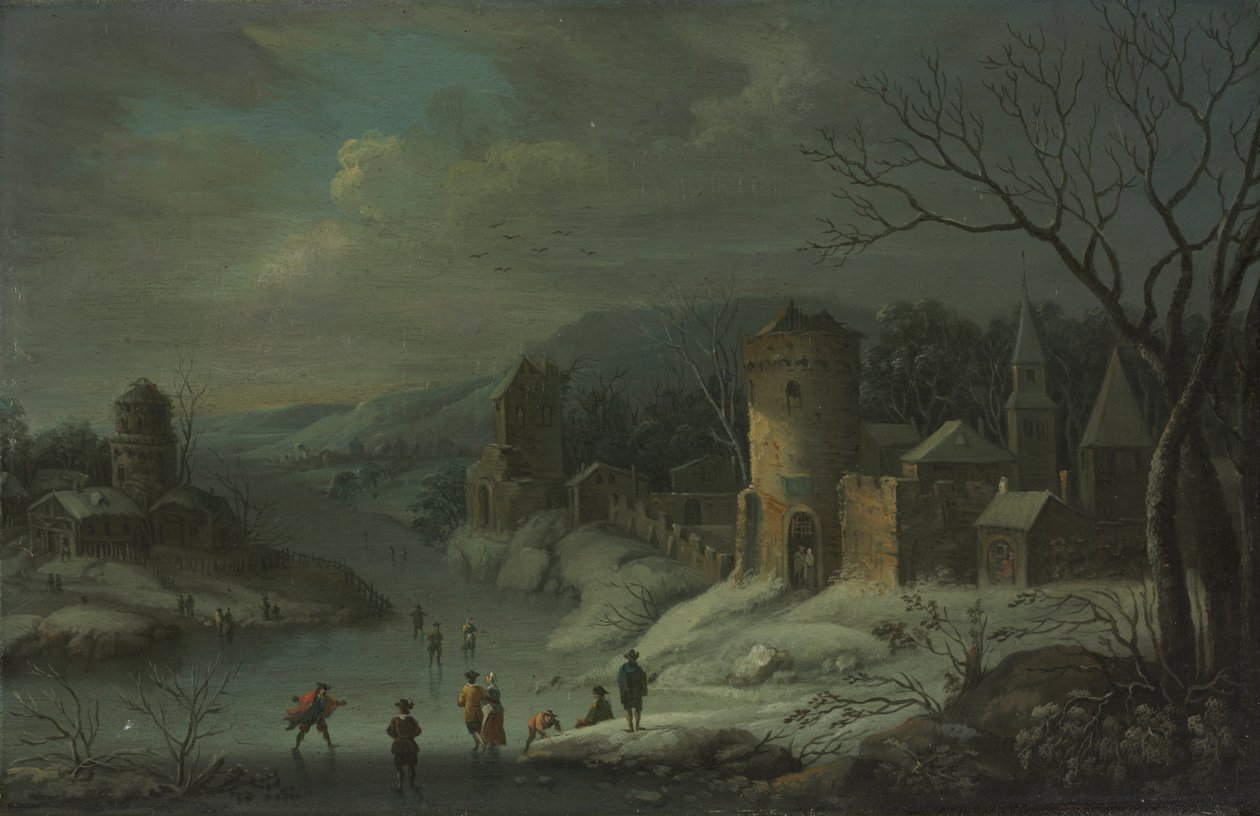 Pejzaż zimowy, ok. 1680-1718 (olej na miedzi, oprawiony w drewno) autorstwa Jan Griffier