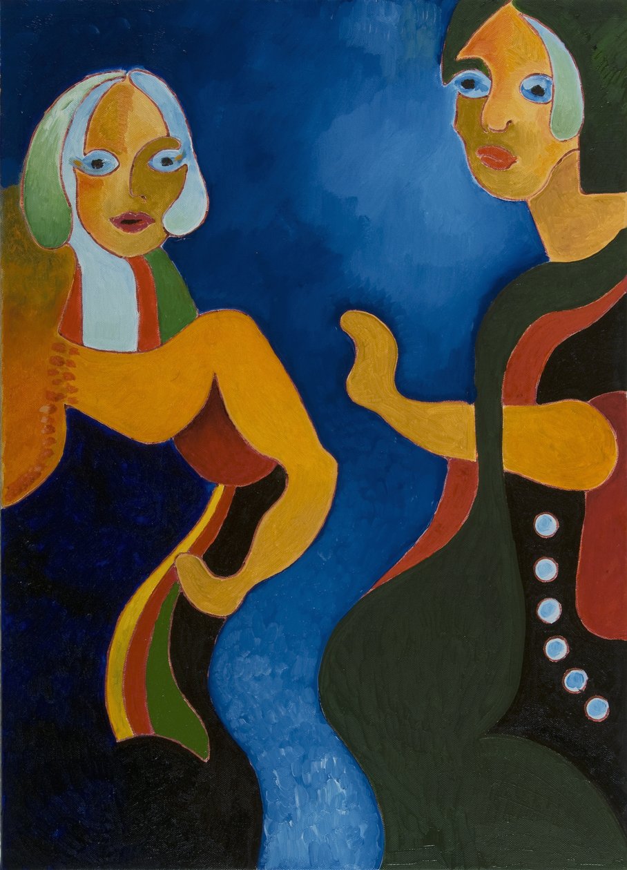Starsza kobieta upominająca młodszego, 2008 (olej na płótnie) autorstwa Jan Groneberg