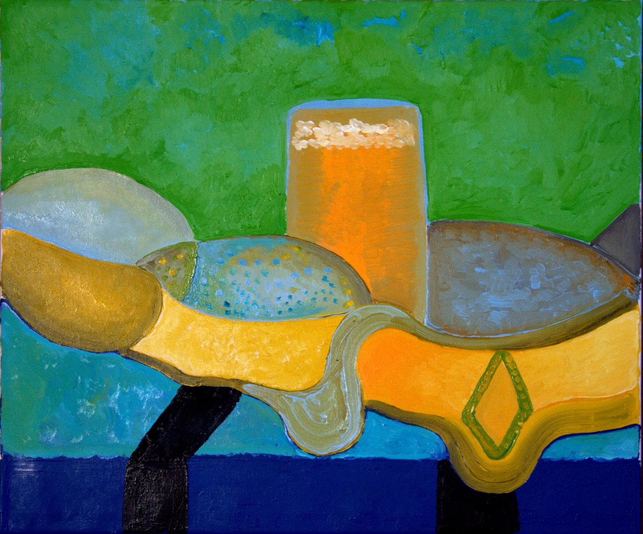Martwa natura z piwem i rybą, 2009 (olej na płótnie) autorstwa Jan Groneberg