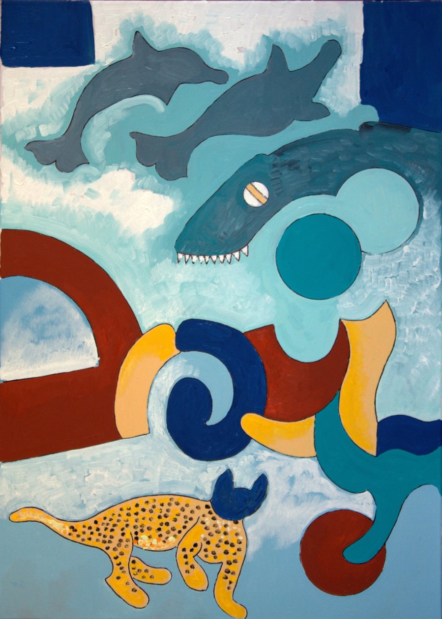 Lampart ma niebieską głowę, 2009 (olej na płótnie) autorstwa Jan Groneberg