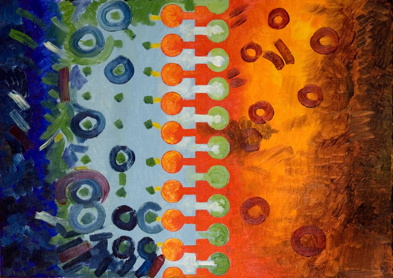 Zamek błyskawiczny łączący ciepło i zimno, 2006 (olej na drewnie) autorstwa Jan Groneberg