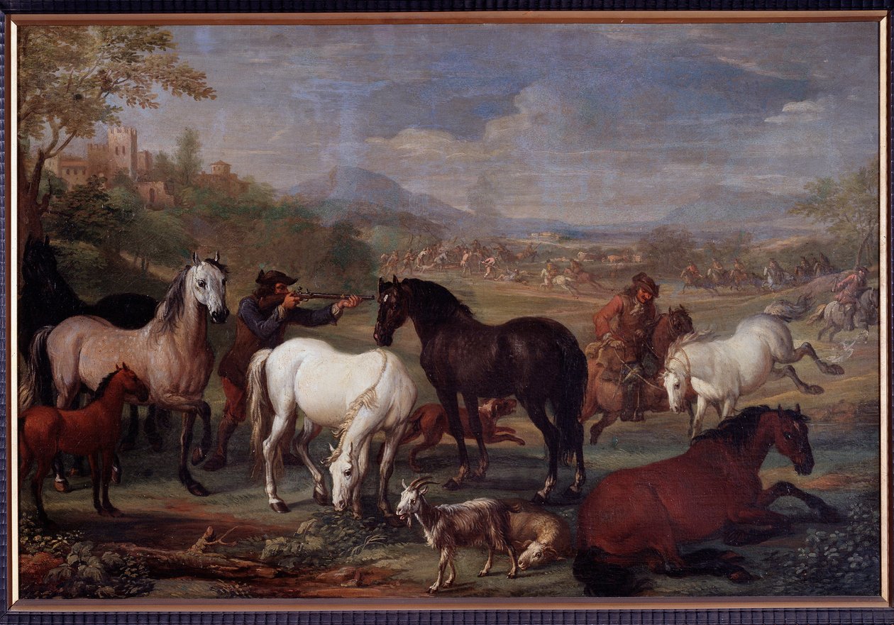 Krajobrazy z końmi Obraz Jana Hamiltona (XVII w.) Dim 60x90 cm Genes, Musei di Strada Nuova (ex Palazzo Bianco) autorstwa Jan Hamilton