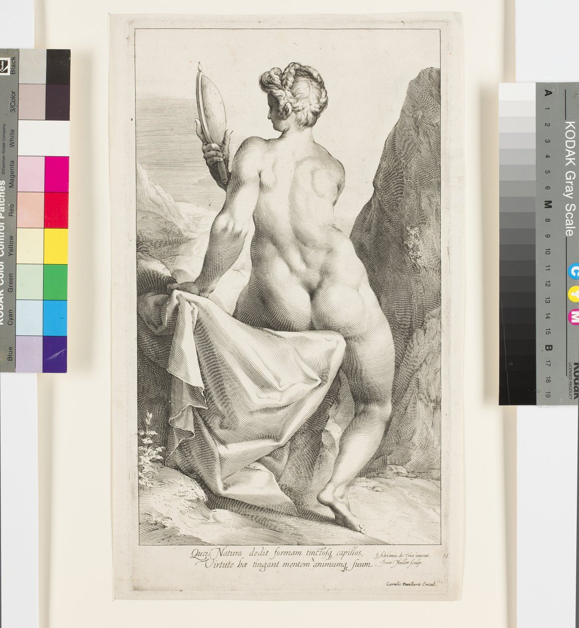 Roztropność patrząca na siebie w lustrze (rycina) autorstwa Jan Harmensz Muller