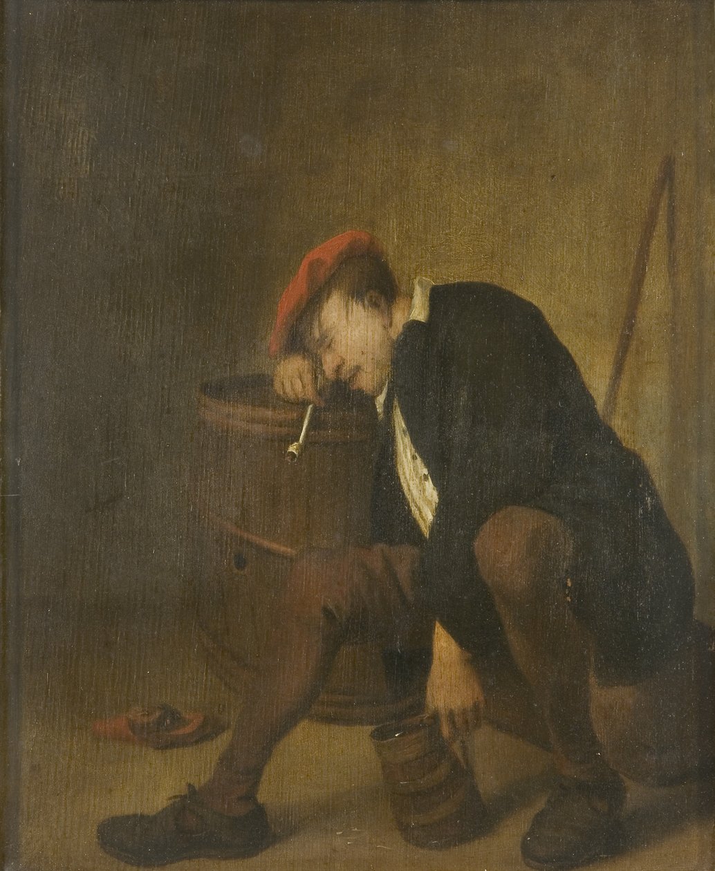 Mężczyzna śpi (olej na panelu) autorstwa Jan Havicksz (school of) Steen