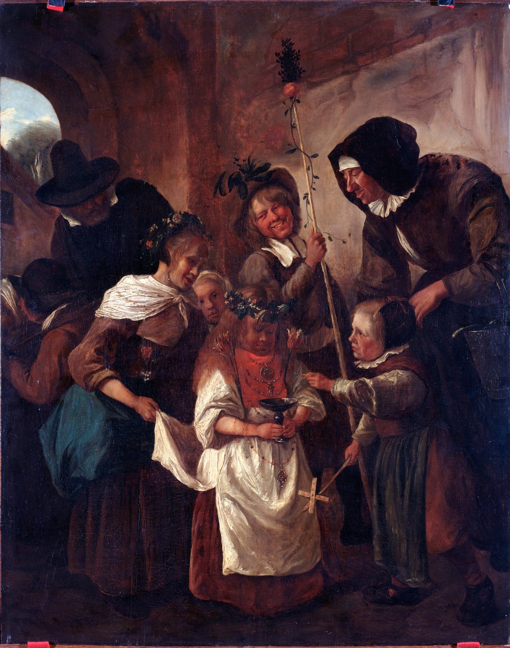 Kwiatowe Święta Wielkanocne (Kwiatowa Wielkanoc) Obraz Jana Havickszoon Steena (1625/6-1679) XVII wiek Dim 80x65 cm Genes, Musei di Strada Nuova (ex Palazzo Bianco) autorstwa Jan Havicksz. Steen