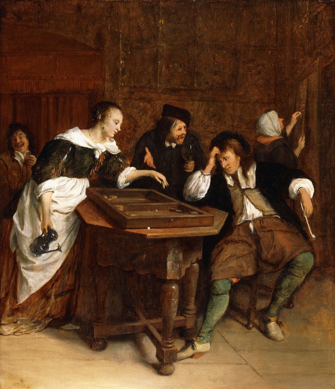 Panowie grający w tryktraka we wnętrzu autorstwa Jan Havicksz. Steen